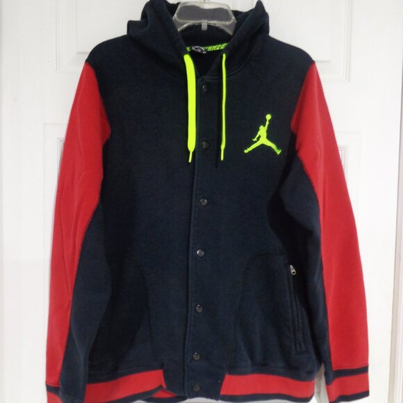 Nike Air Jordan Men's Vintage Varsity Hoodie‎ Button UpBlack Red Size XL